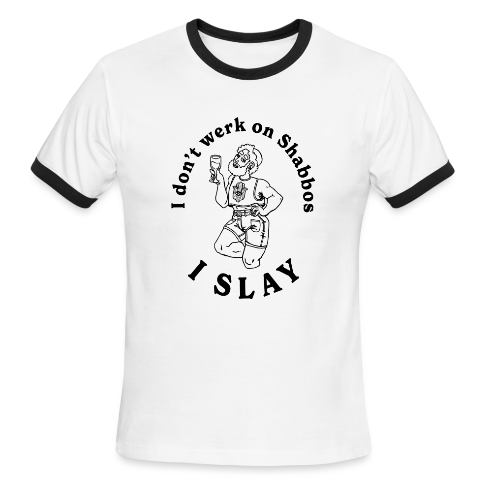 I Slay On Shabbos T-Shirt - white/black